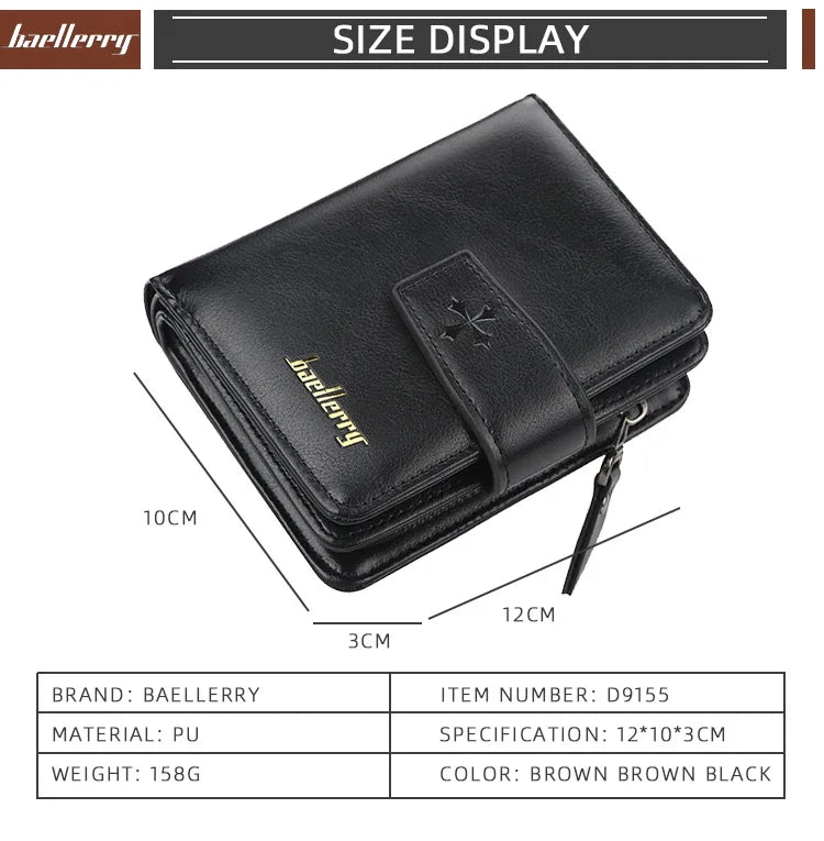 New Business Men’s Wallet — High-Quality PU Leather Zipper Card & Coin Holder, Vintage Male Purse