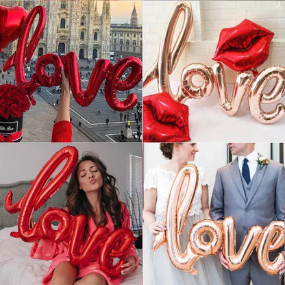 108cm LOVE Letter Foil Balloon - Perfect Wedding, Valentine's, Anniversary, or Birthday Party Decoration with Champagne Cup and Photo Booth Props