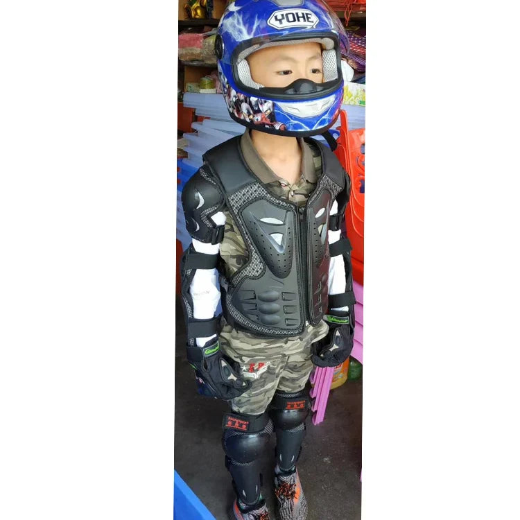 Kids Motocross Body Armor Vest – Chest, Spine & Knee Protection Gear for Boys & Girls (Height 0.85–1.7m)