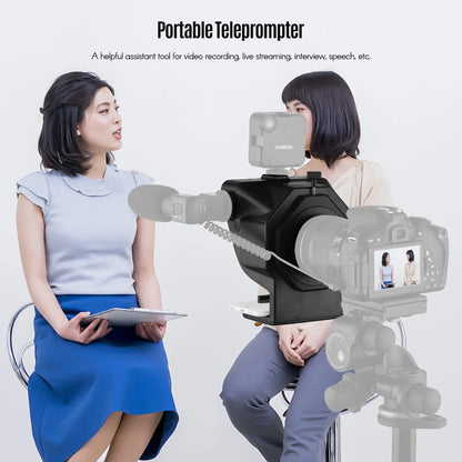 Andoer Portable Smartphone Teleprompter – with Phone Holder & Remote Control for Video Recording, Live Streaming, Interviews