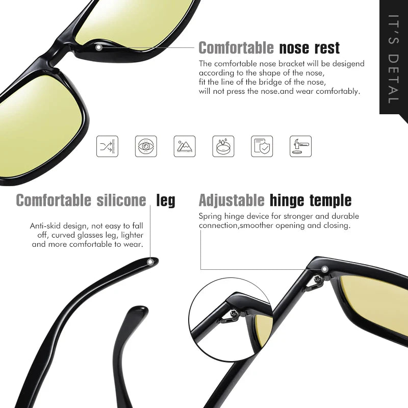 Brand Rivet Square Photochromic Sunglasses: Polarized Sun Glasses for Men & Women | Day Night Vision Anti-Glare | Zonnebril Heren