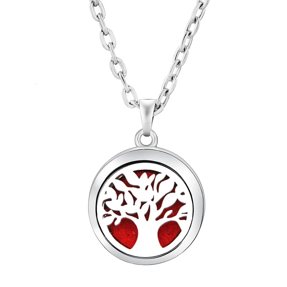 Stainless Steel Tree of Life Aromatherapy Necklace – Essential Oil Diffuser Pendant for Women