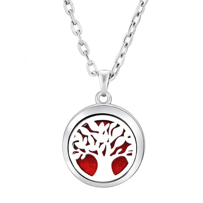 Stainless Steel Tree of Life Aromatherapy Necklace – Essential Oil Diffuser Pendant for Women