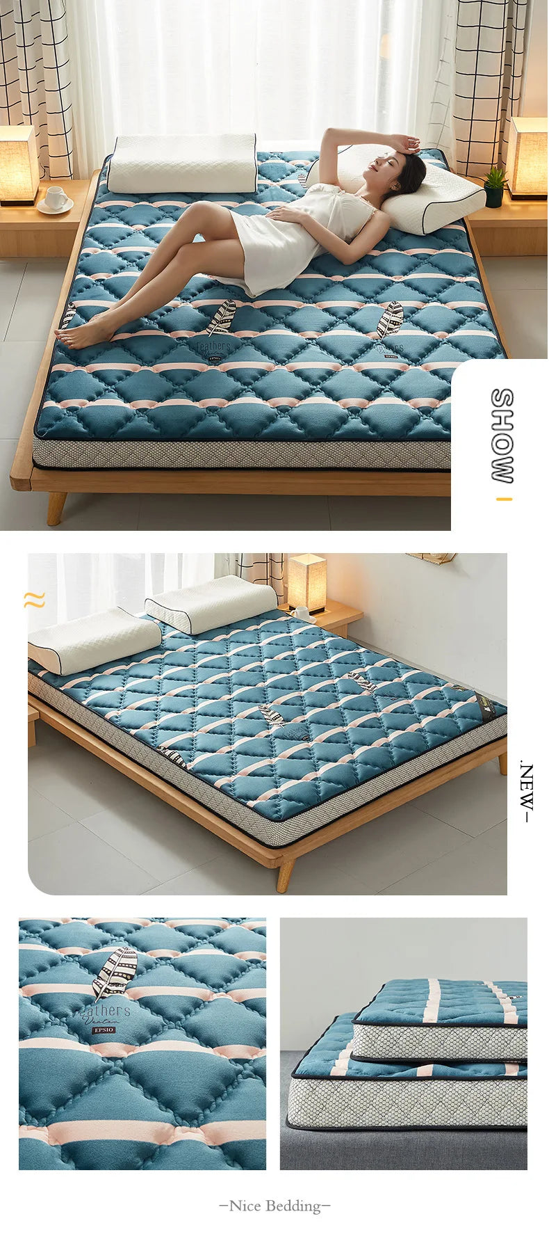 6/10cm Thai Natural Latex Floor Mattress – Foldable Tatami Mat with 95D Filling & Cotton Cover, Slow Rebound Comfort