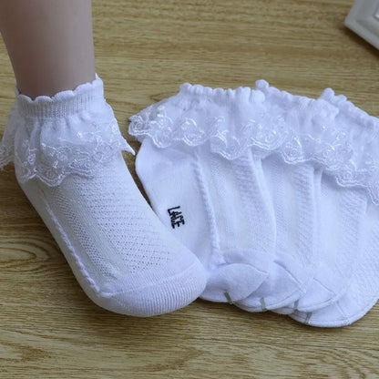 10-Pair Baby Girls’ Lace Ruffle Socks - Breathable Cotton Ankle Socks for Toddlers & Kids