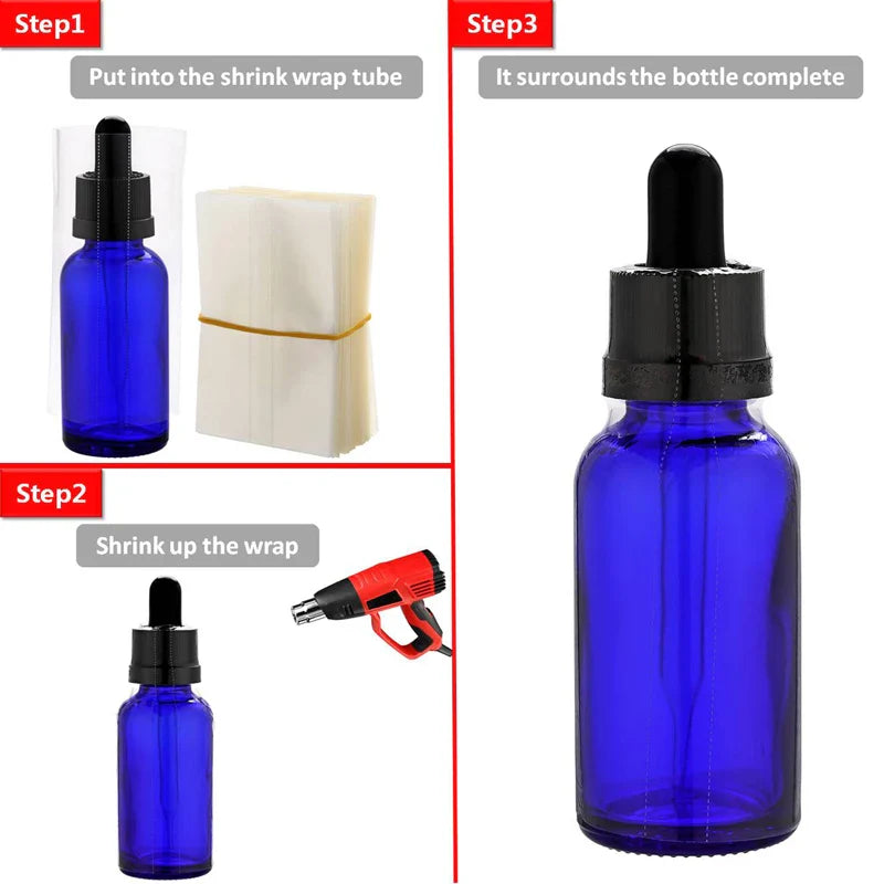 500PCS Shrink Bands 45x30mm – Printed & Clear Perforated Heat Shrink Wrap for Bottle Caps, Fits 3/4" to 1" Diameter