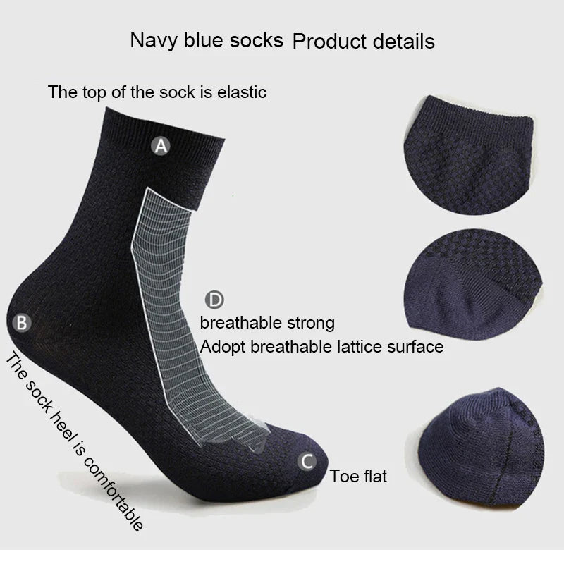 10 Pairs Men’s Bamboo Fiber Compression Socks – Long Black Business Casual Dress Socks, Breathable Autumn Wear, Plus Size 42–45 Gift Pack