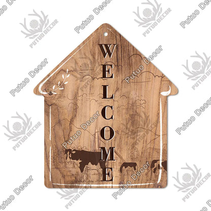 Putuo Decor Welcome House Shaped Wooden Sign – Rustic Hanging Plate for Home, Living Room Wall Decor