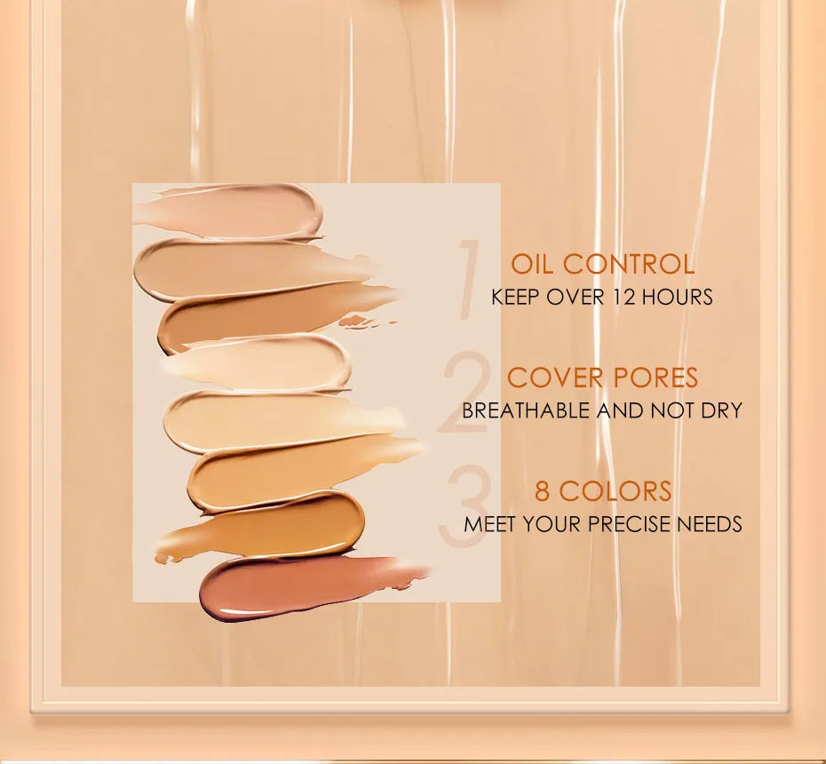 Focallure Liquid Foundation Cream — Full Coverage, Oil-Control Moisturizing Base & Concealer for Women
