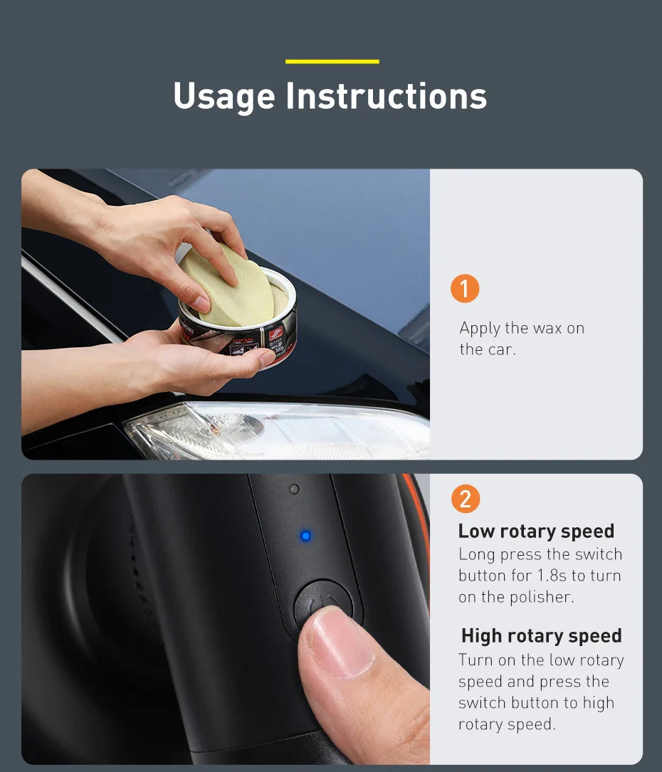 Baseus Wireless Car Polisher — Cordless Electric Waxing & Polishing Machine with Adjustable Speed for Auto Detailing