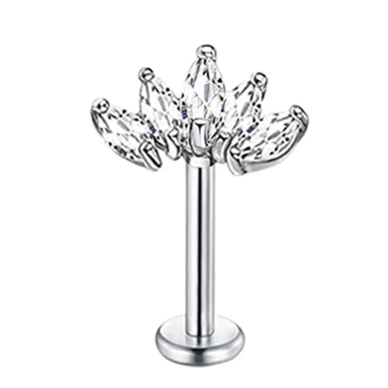 Crystal Flower Tragus Piercing Earring – 16G Cross Cartilage, Helix, Conch, Rook, Lobe & Labret Stud Jewelry