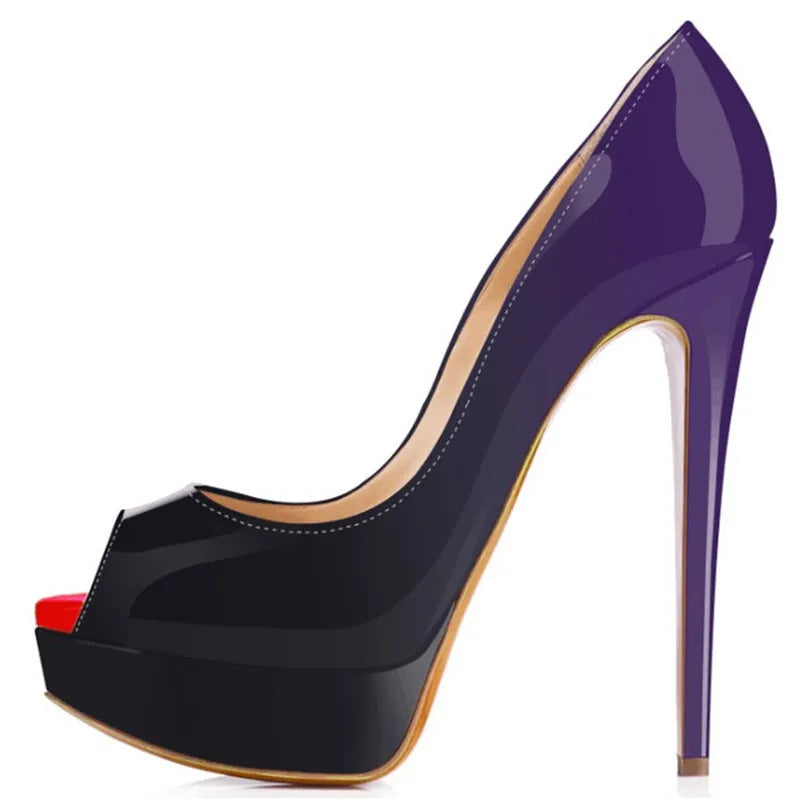 Women’s Sexy Platform Peep Toe Pumps – 14cm Stiletto Patent Leather High Heels for Party & Wedding
