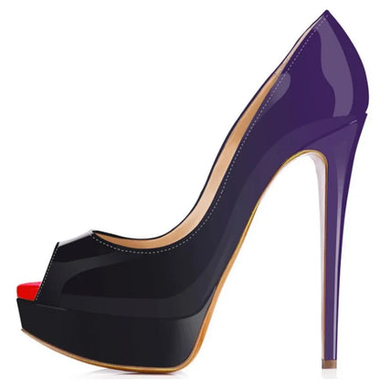 Women’s Sexy Platform Peep Toe Pumps – 14cm Stiletto Patent Leather High Heels for Party & Wedding