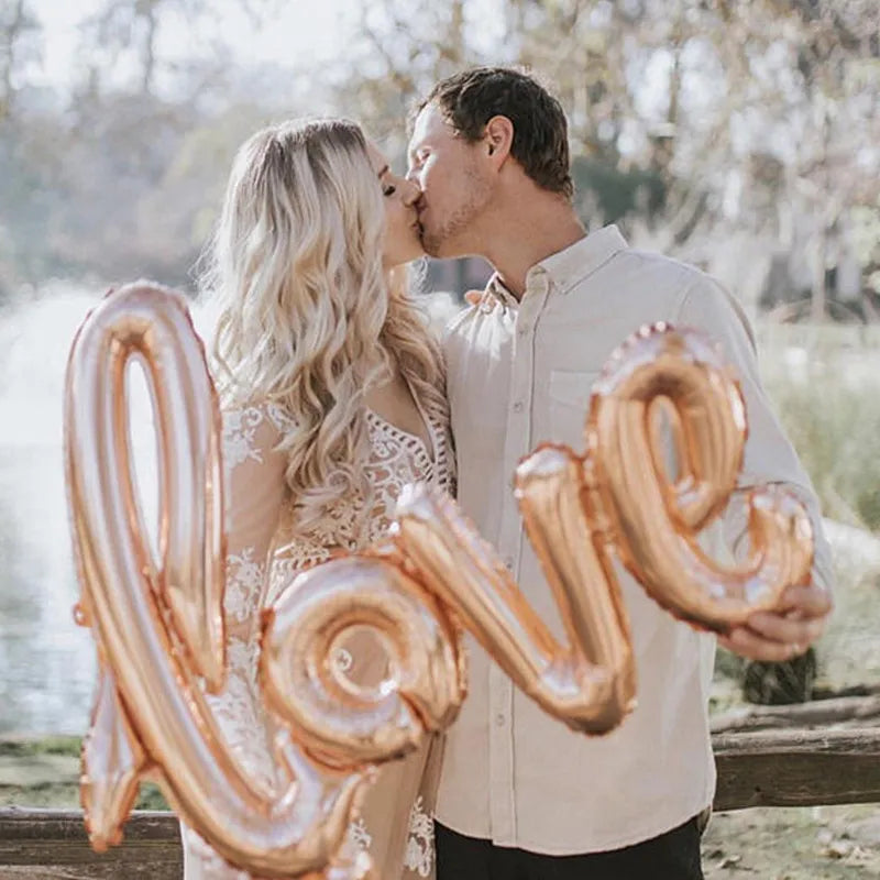 108cm LOVE Letter Foil Balloon - Perfect Wedding, Valentine's, Anniversary, or Birthday Party Decoration with Champagne Cup and Photo Booth Props