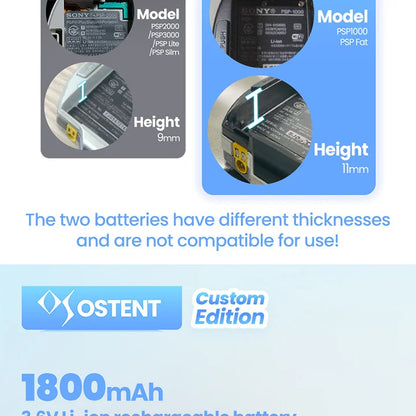 OSTENT 1800mAh & 2200mAh 3.6V Lithium-Ion Replacement Battery for Sony PSP 1000 / PSP-110