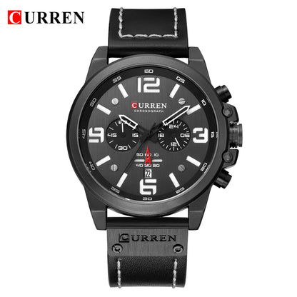 CURREN Men's Luxury Waterproof Sport Watch – Chronograph Quartz Military Wristwatch with Genuine Leather Strap