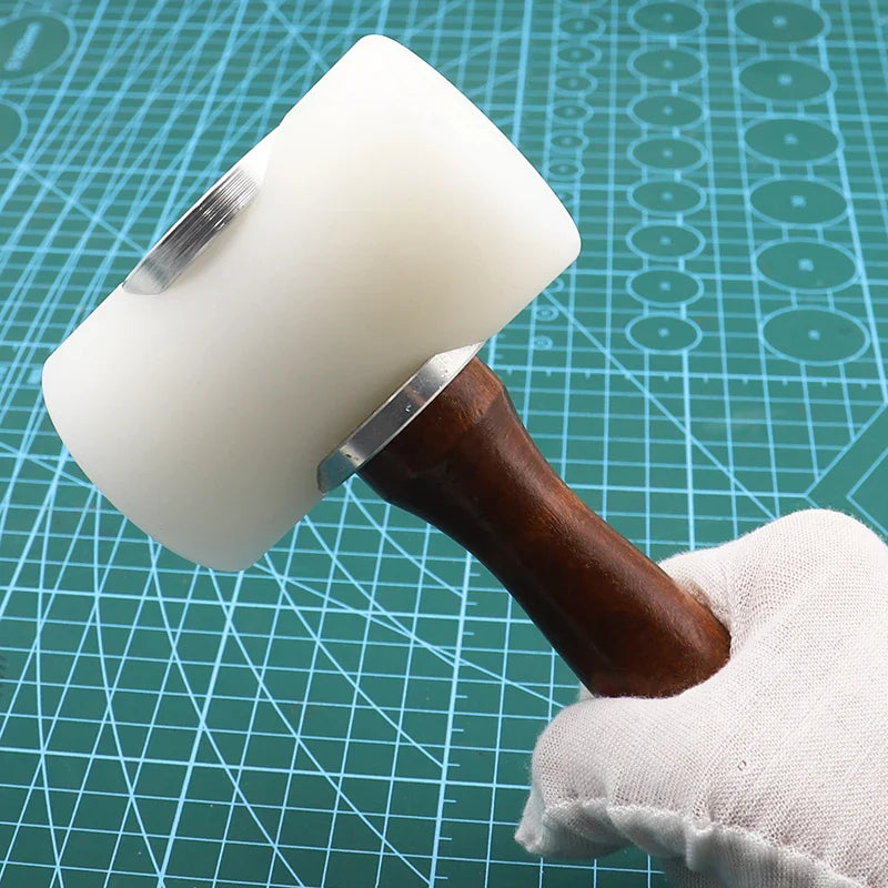 QJH Professional Leather Carve Hammer: Nylon Mallet with Wood Handle for Leathercraft Punching, Printing, and DIY Percussion