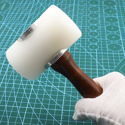 QJH Professional Leather Carve Hammer: Nylon Mallet with Wood Handle for Leathercraft Punching, Printing, and DIY Percussion