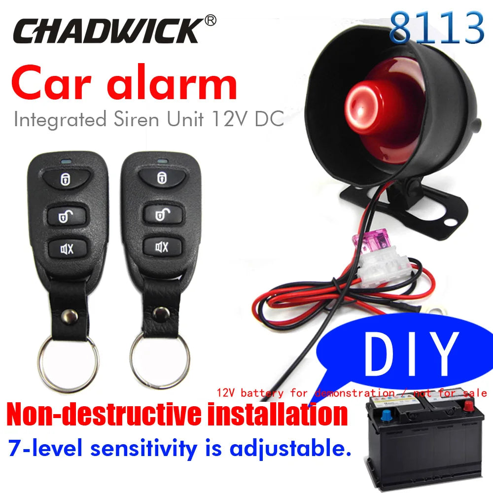 Universal 12V Car Alarm System – Anti-Theft Security Protection with 2 Remote Controls Auto Burglar Protection System