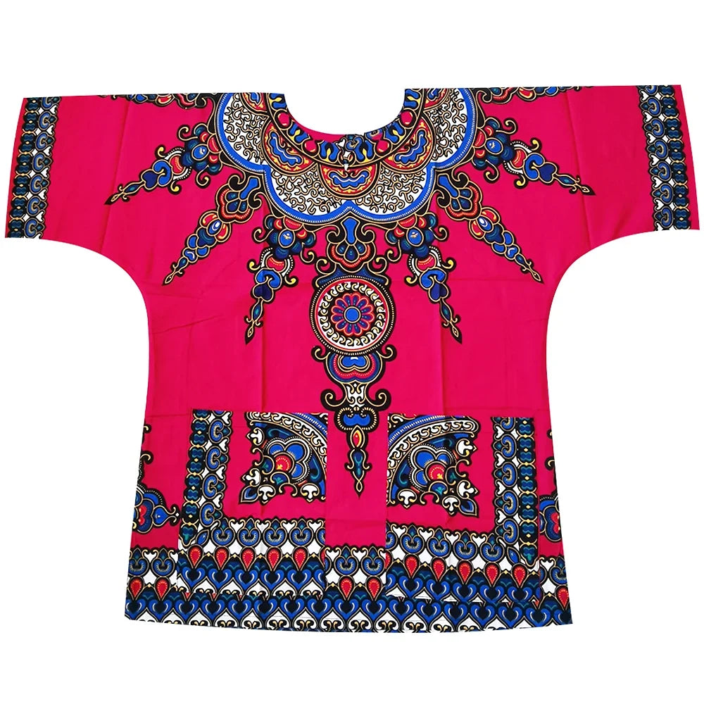African Dashiki Cotton T-Shirt - Traditional Printed Unisex Fashion Top with Vibrant Ethnic Style Design