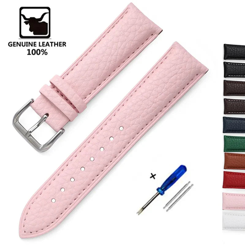 Genuine Calfskin Leather Watch Strap – Men's & Women's Band Accessories, 12mm-22mm, Green, Blue, Red