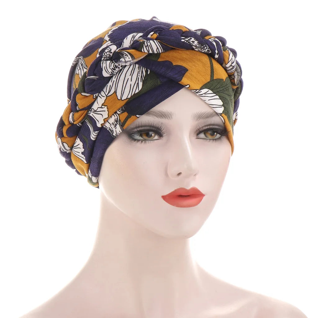 Women’s Cotton Head Scarf – Solid Turban Bonnet Hijab Cap with White Pearl Inner, Muslim Arab Wrap