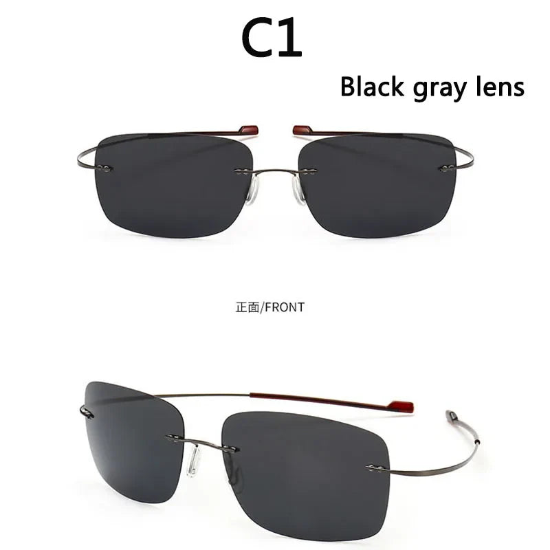 2025 New Cool 100% Pure Titanium Rimless Sunglasses – Polarized Grey Lenses, Super Thin, UV400 Protection, Oculos De Sol
