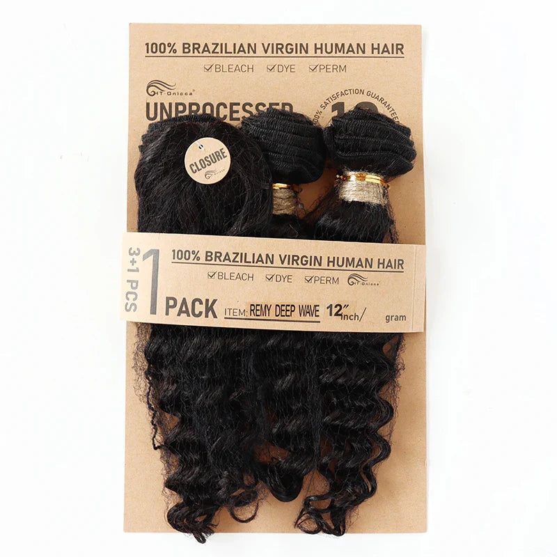 Kinky Curly Human Hair Bundles with Closure – Short Indian Hair Bundles with Circular Closure