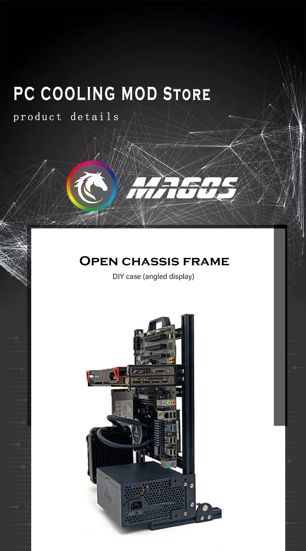 Aluminum Open Frame PC Case – Supports ITX/MATX/ATX Motherboards, Vertical Gaming Cabinet for DIY & Water Cooling Builds