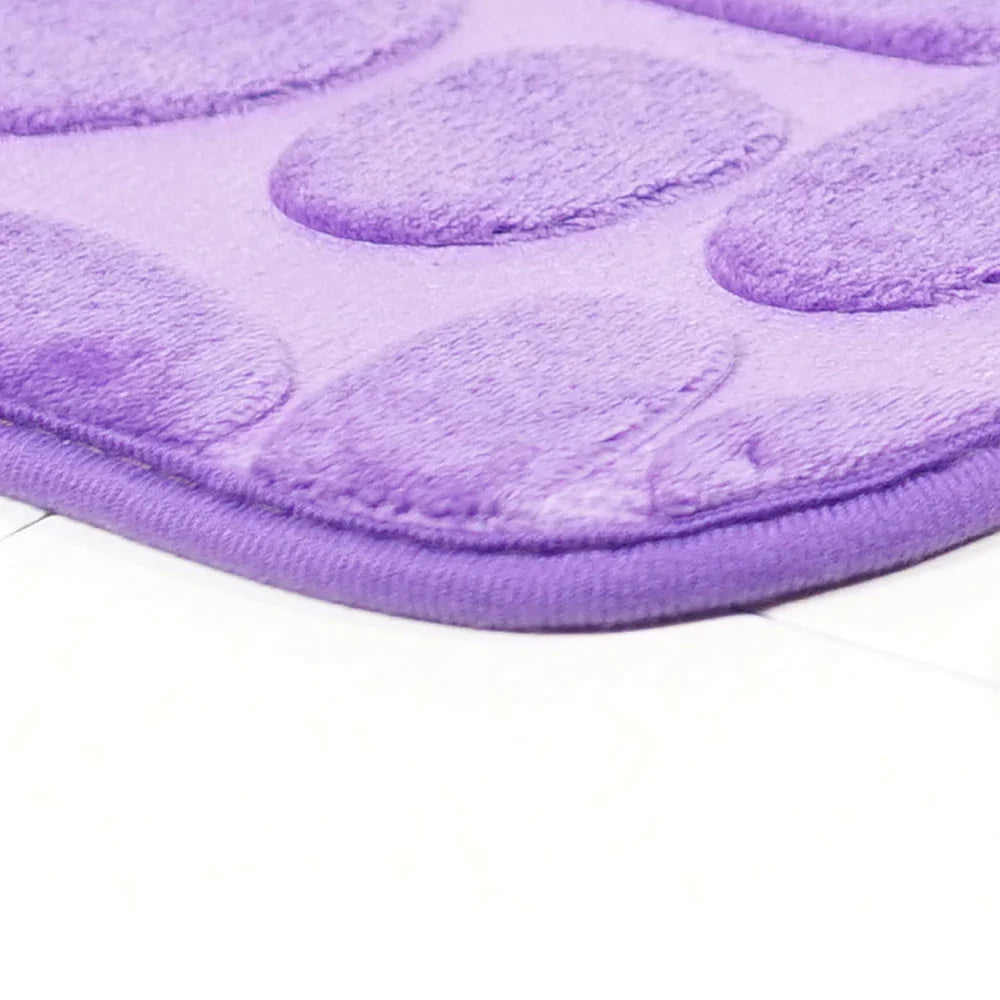 2PC Set Funnel Cobblestone Anti-Slip Bathroom Mat - Toilet Rug, New Bath Mat Set