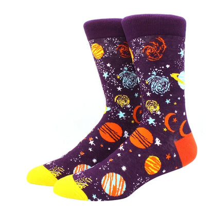 Funny Cartoon Fashion Cotton Socks – Hip Hop Skateboard Style Socks for Men & Women, Beer, Pizza, Astronaut & Pineapple Print Casual Wear Socks
