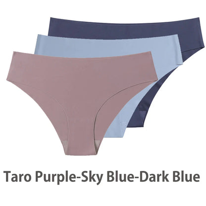 3PCS Seamless Silk Panties for Women – Breathable Low Waist Invisible Briefs, Soft & Sexy Underwear Set