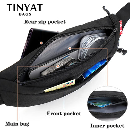 TINYAT Men Waist Bag: Casual Large Phone Belt Pouch - Canvas Travel Phone Bag for Women, Fanny Pack with 4 Pockets