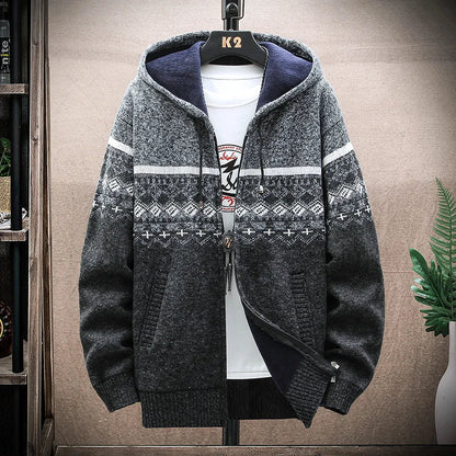 Men's Winter Plaid Hooded Cardigan – Warm Wool Fleece Zipper Jacket Knit Sweater Coat
