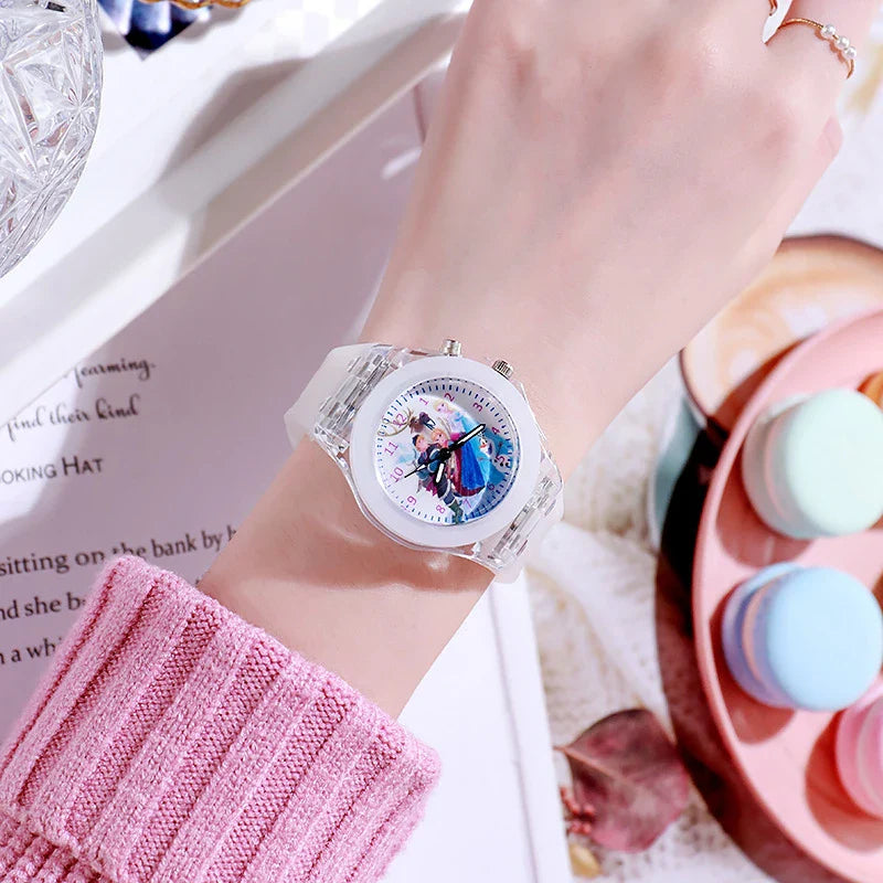 Disney Frozen Princess Kids Watch - Girls' Luminous LED Colorful Wristwatch for Students & Ladies