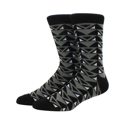 Men’s Funny Argyle Diamond Pattern Cotton Socks – Large Size 3D Geometric Crew Tube Socks, Combed Cotton Casual Novelty Socks
