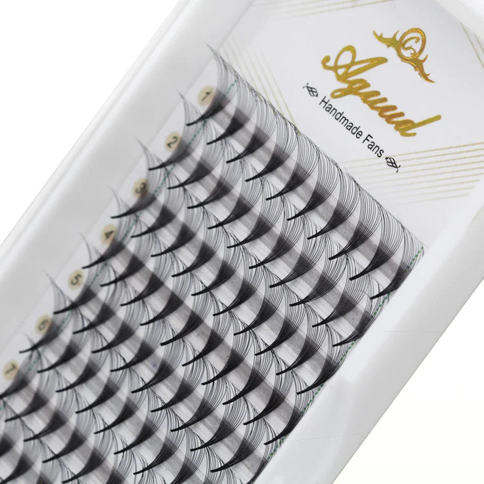 AGUUD 10-Tray Premade Volume Lashes – Super Fans with Needle Stem & Narrow Base for Eyelash Extensions
