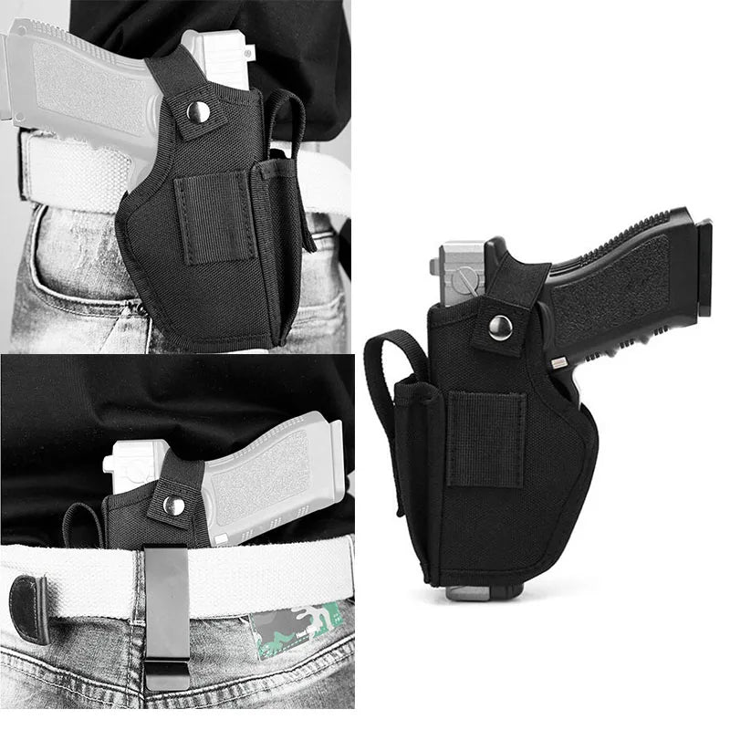 Tactical Universal Gun Holster - Left/Right Hand Waist Concealed Carry for Glock 17/19, Beretta M9, 1911, P226, 9mm Mag Pouch
