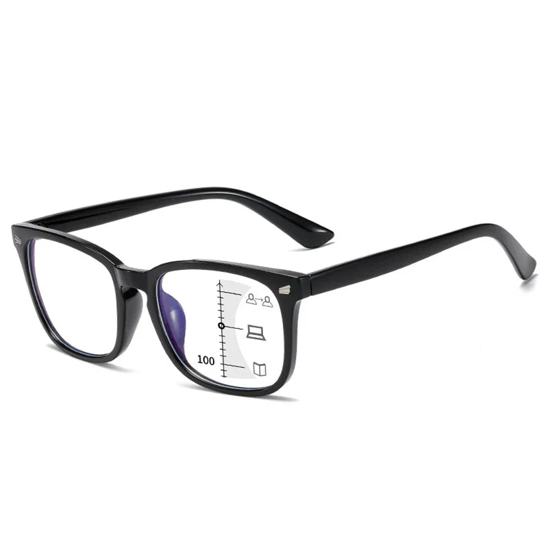 CRIXALIS Square Multifocal Progressive Reading Glasses Anti-Glare UV400 Fashion Computer Eyewear for Men & Women with Diopter Support