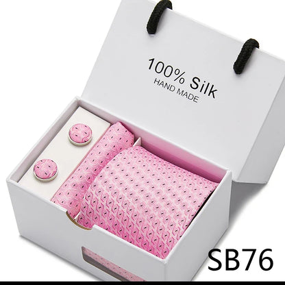 100% Silk Tie Gift Set - Classic Striped Wedding Necktie with Handkerchief for Men