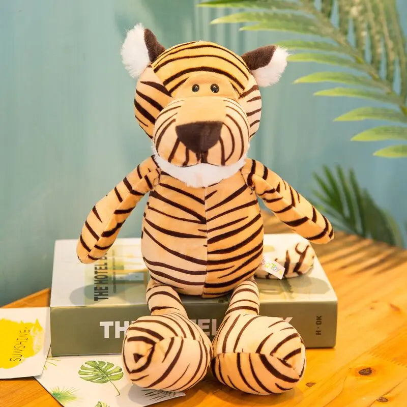 25cm Lifelike Animal Plush Toy - Lion, Tiger, Elephant, Monkey, Leopard, Giraffe & Raccoon Soft Stuffed Doll Gift