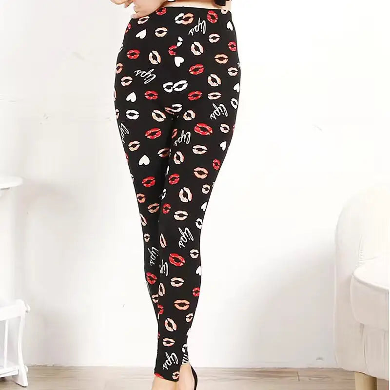 Plus Size Women Printed Leggings – Floral Elephant Star Plaid High Waist Stretch Slim Fit Skinny Pants 2XL–3XL Milk Silk Jeggings