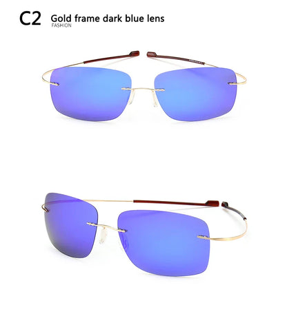 2025 New Cool 100% Pure Titanium Rimless Sunglasses – Polarized Grey Lenses, Super Thin, UV400 Protection, Oculos De Sol