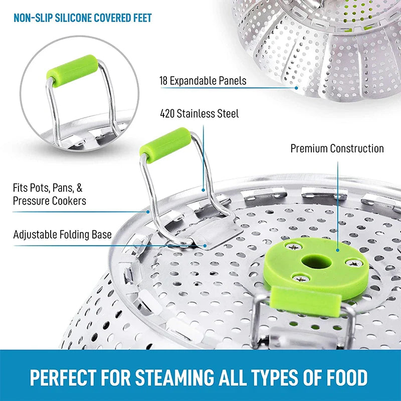 9-Inch Stainless Steel Folding Lotus Steamer Tray - Versatile Mesh Food Basket for Vegetables, Fruits, and Cooking Cookware