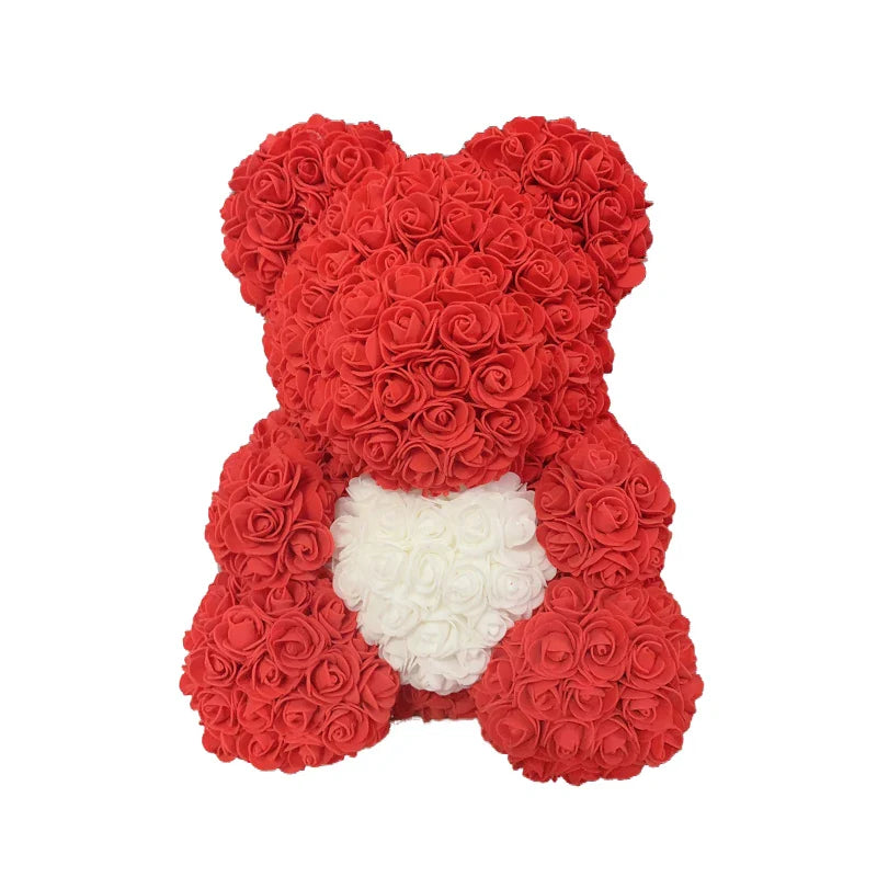 2024 40cm Rose Bear – Heart-Shaped Artificial Flower Teddy Bear for Valentine’s, Wedding, Birthday & Christmas Gifts