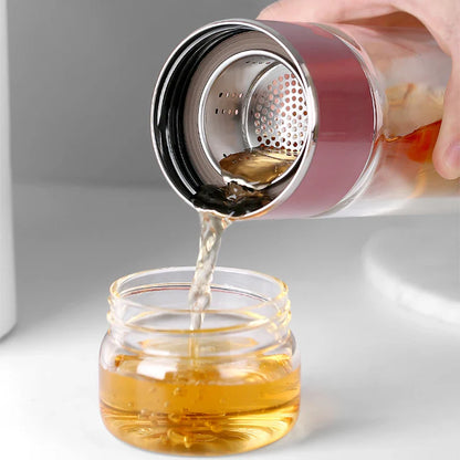 390ML High Borosilicate Glass Tea Water Bottle - Double Layer Tea Infuser Tumbler Cup Drinkware with Tea Filter