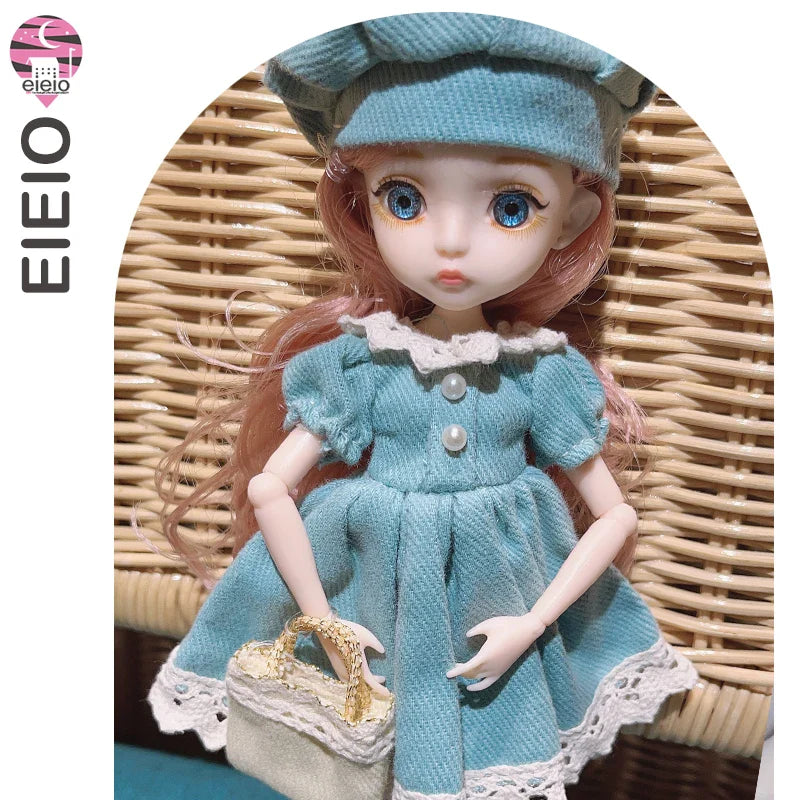 Slim 26cm BJD Doll for Girls – 13 Movable Joints with Princess Outfit, Blue Eyes & Eyelash Accessories