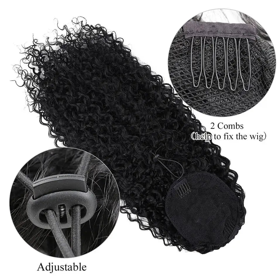 Long 32-Inch Curly Ponytail Extensions - Synthetic Drawstring Afro Water Wave Ponytail Wig for Women, Hairpiece Clip-in False Pony Tail