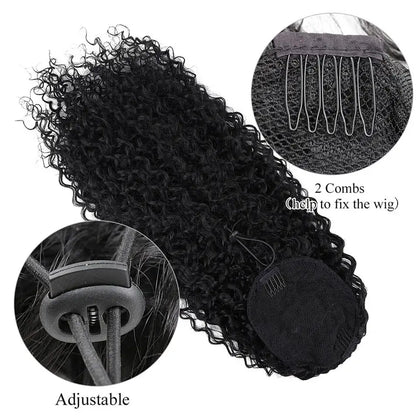 Long 32-Inch Curly Ponytail Extensions - Synthetic Drawstring Afro Water Wave Ponytail Wig for Women, Hairpiece Clip-in False Pony Tail