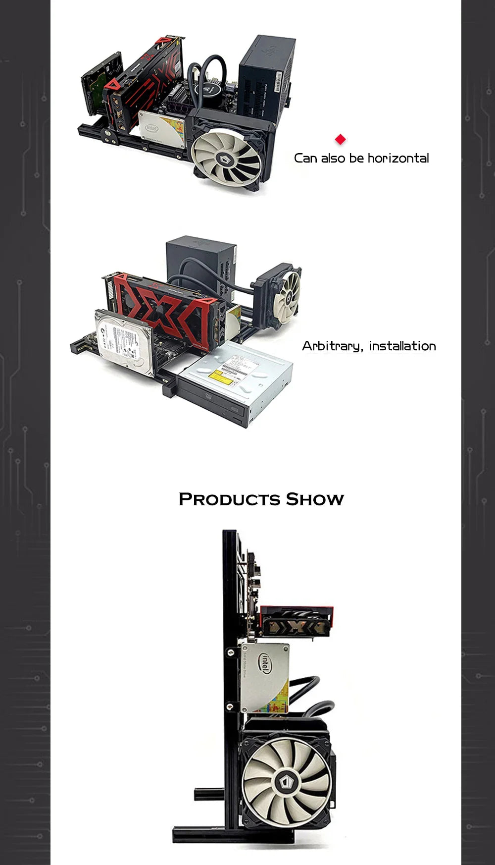 Aluminum Open Frame PC Case – Supports ITX/MATX/ATX Motherboards, Vertical Gaming Cabinet for DIY & Water Cooling Builds